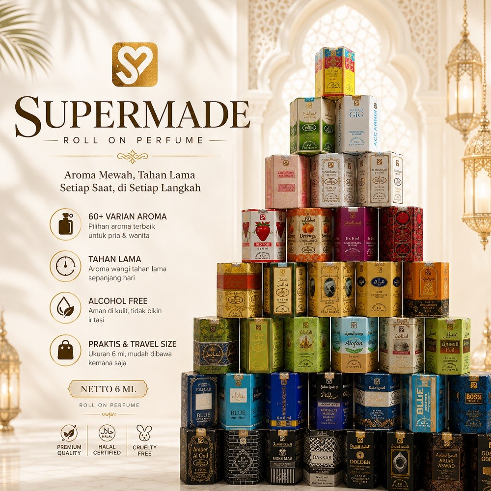 (1BOX-6PCS) Parfume Supermade roll on parfume non alkohol super made sabaya alharamain madinah switz
