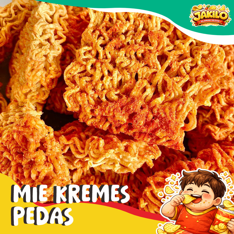 Mie Kering Kremes Pedas 250gr Mie Kering Bumbu Pedas - JAKILO Jajanan Kiloan