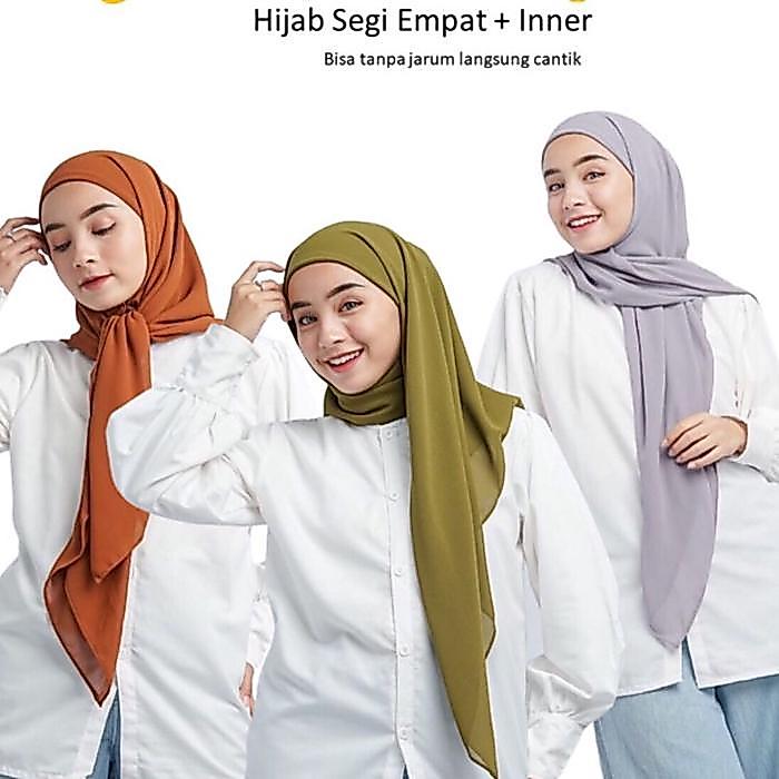 Kerudung Instan Segitiga Inner 2 layer Hijab Muslim Ceruty Panjang
