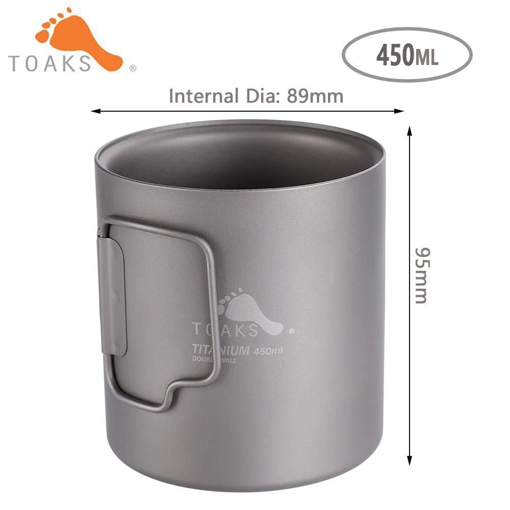TOAKS  Pure Titanium Cup Ultralight Outdoor Mug without Lid and Foldable Handle Camping Tableware 37
