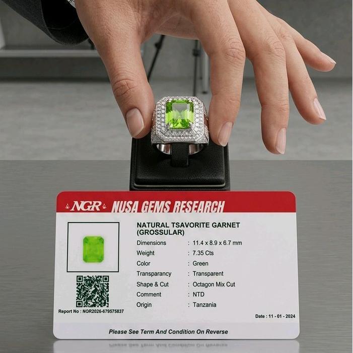Cincin Ring Microsetting Dengan Permata Tsavorite Garnet & Memo