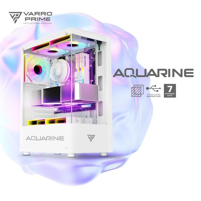 CASING PC GAMING AQUARINE VARRO PRIME FREE 3 FAN RGB HITAM & PUTIH - Putih