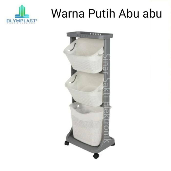 Rak Troli Penyimpanan Trolly Olymplast Beroda Serbaguna OFT03 OFT 03 - White Grey