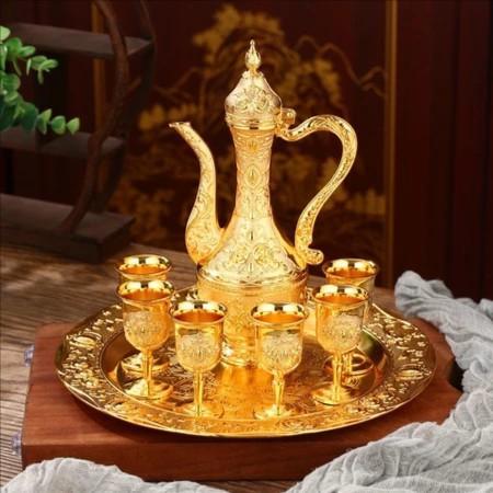 Set Teko Mewah Emas Arab Emas Kualitas Tinggi 8 Buah Set Teko + Cangkir Teh + Piring