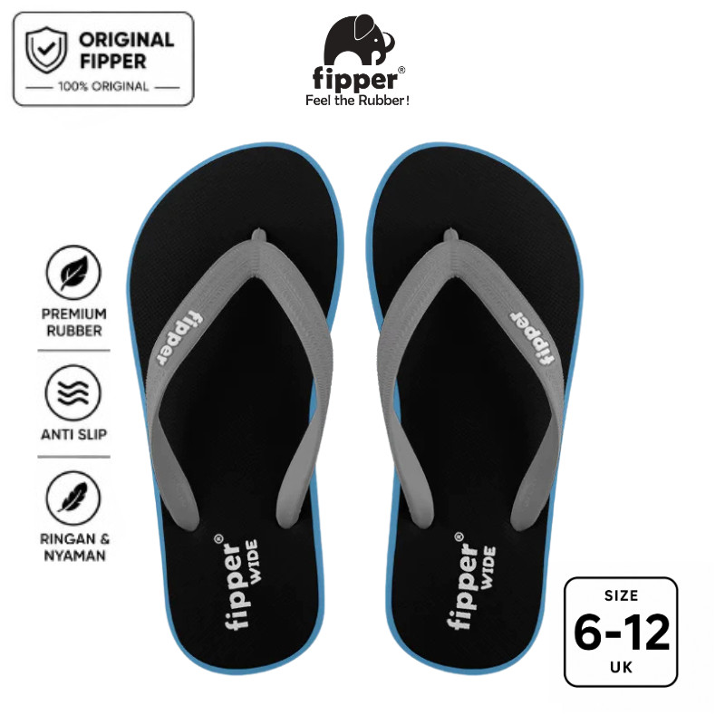 Fipper - Wide Black/Blue Sky/Grey Light - Sandal Jepit Pria & Wanita Original