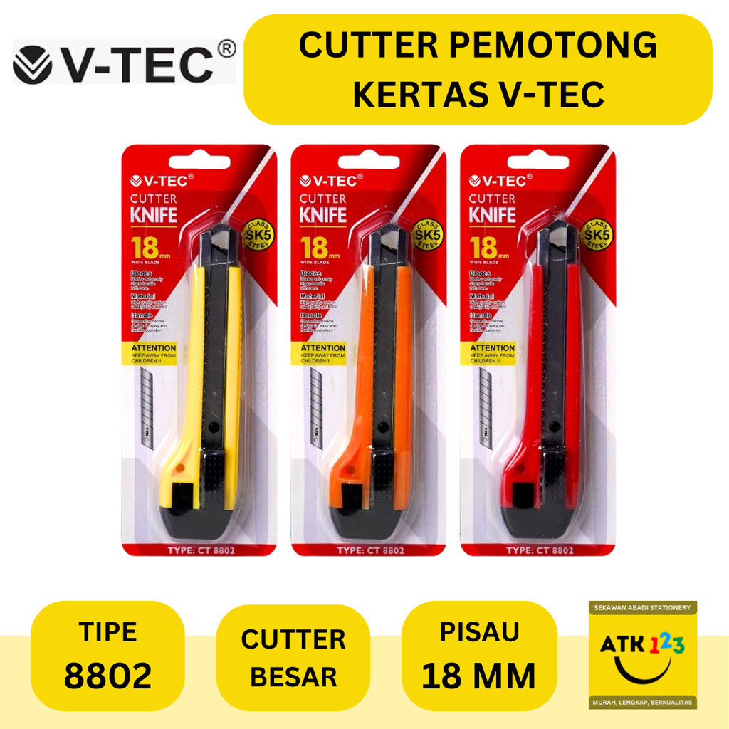Cutter / Pemotong Kertas / Pisau Cutter Merk V-Tec CT-8802