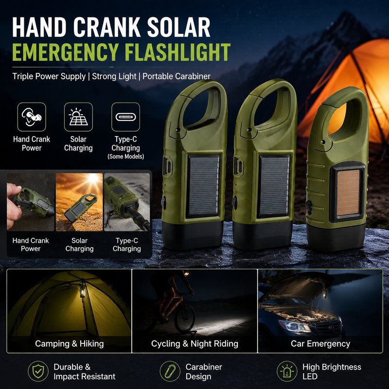 Senter listrik setrum Senter emergency surya Senter engkol Multi-Fungsi Pasokan Daya Camping