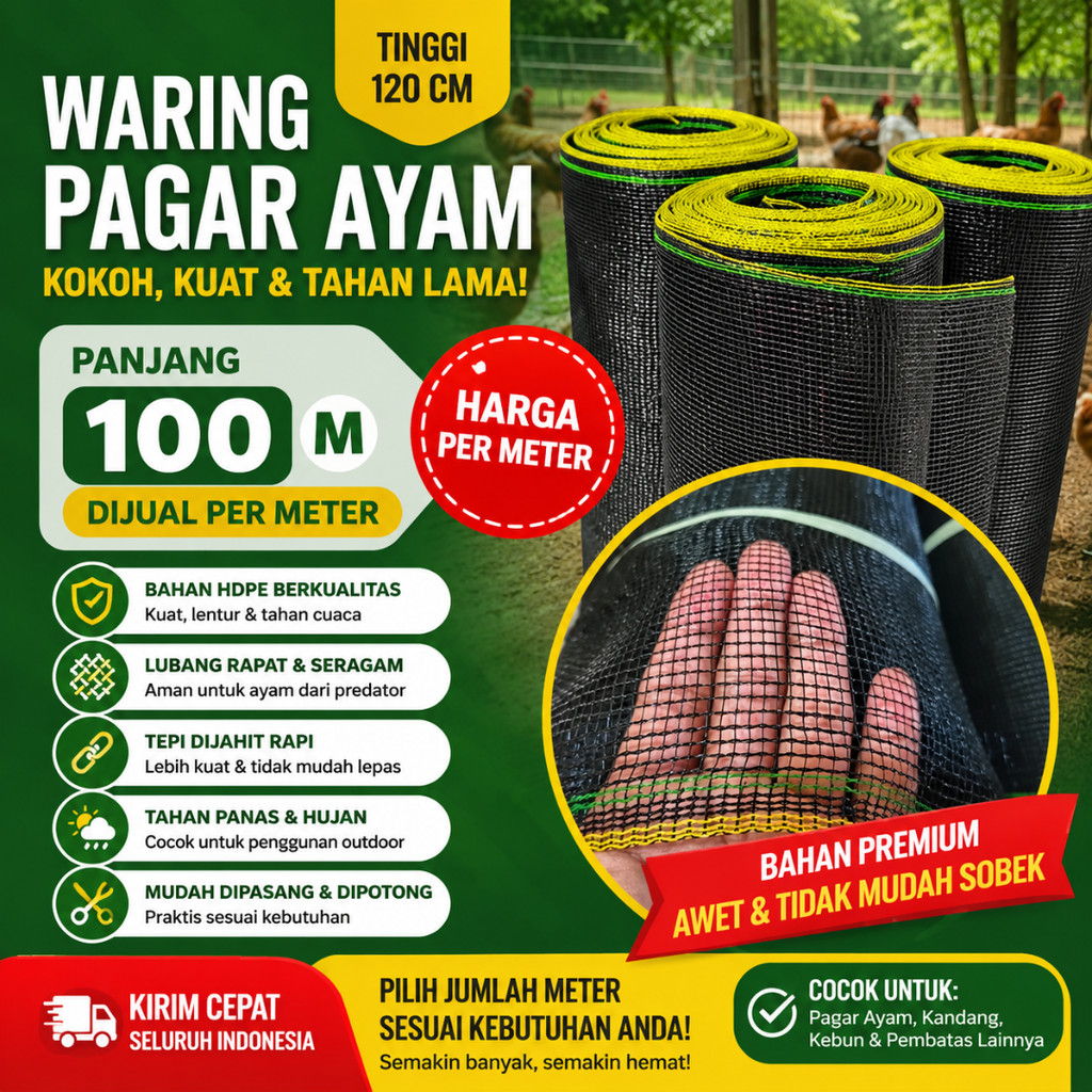 Waring Ayam Ecer / Waring Pagar Ayam Panjang 100 Meter Harga Permeter / Waring Murah Eceran