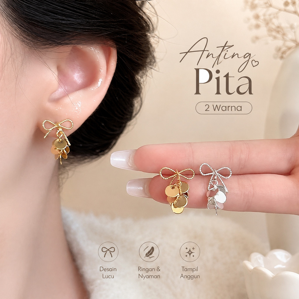 Anting Pita Emas Bulat Kecil Rumbai French Simpel Unik Untuk Wanita