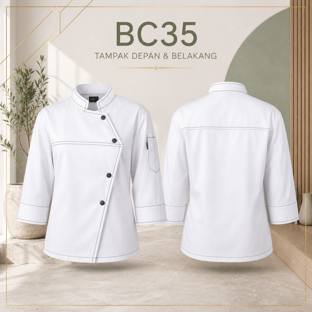 Baju Koki Restoran Lengan Panjang Premium | Chef Jacket Asimetris Jahitan Tailor

