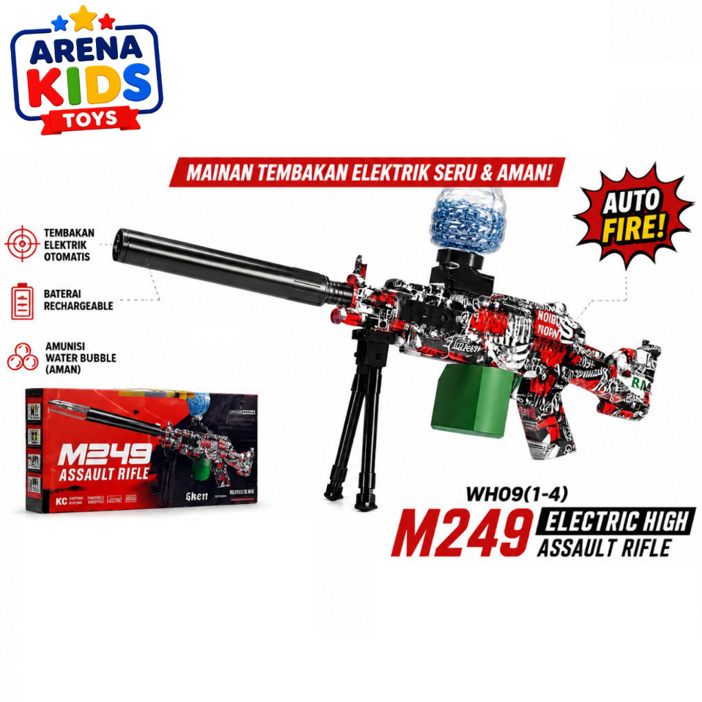 WH09(1-4) M249 ELECTRIC HIGH JM20036-MS Mainan Pelontar Gel Aksesori Remaja Untuk Hobi Bidik Sasaran