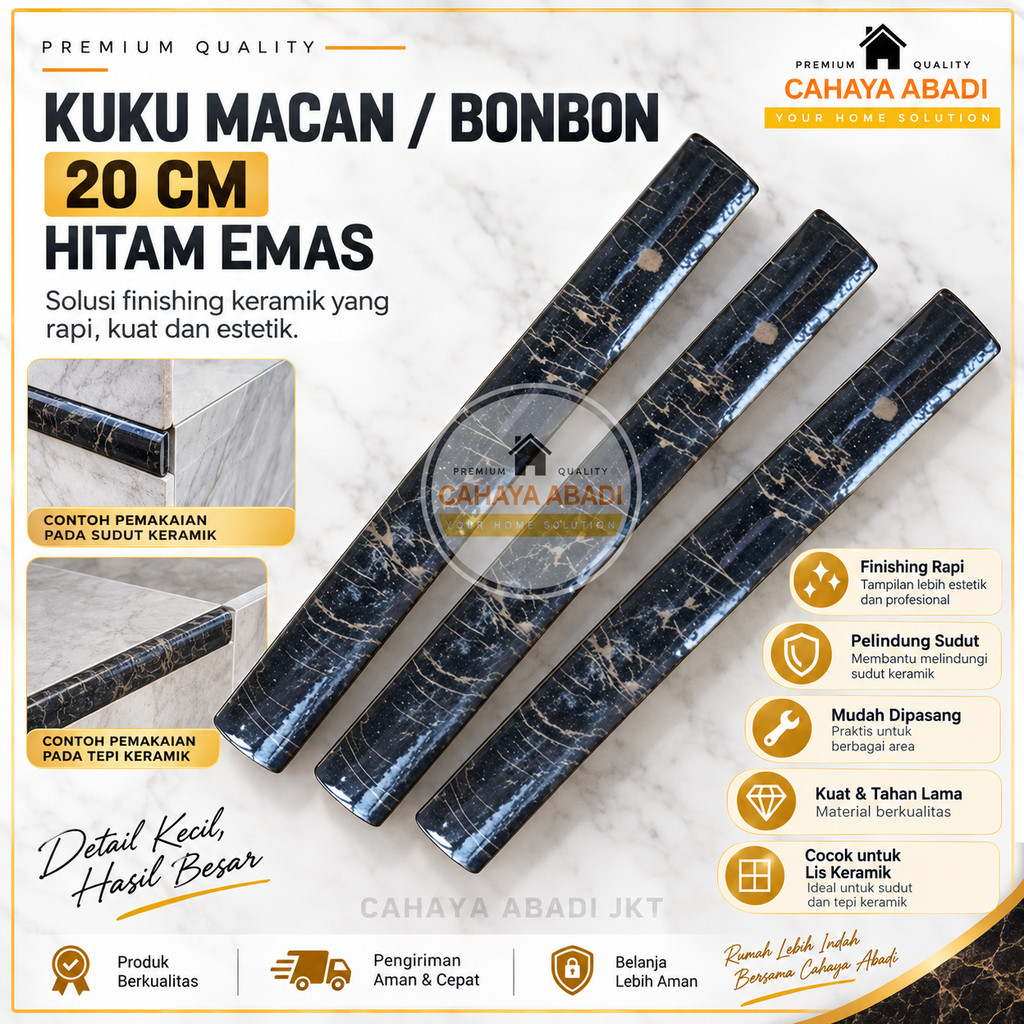 KUKU MACAN / BON-BON / LIS KERAMIK 20CM HITAM EMAS / BLACK GOLD    List Pinggir Keramik Dekorasi Sud