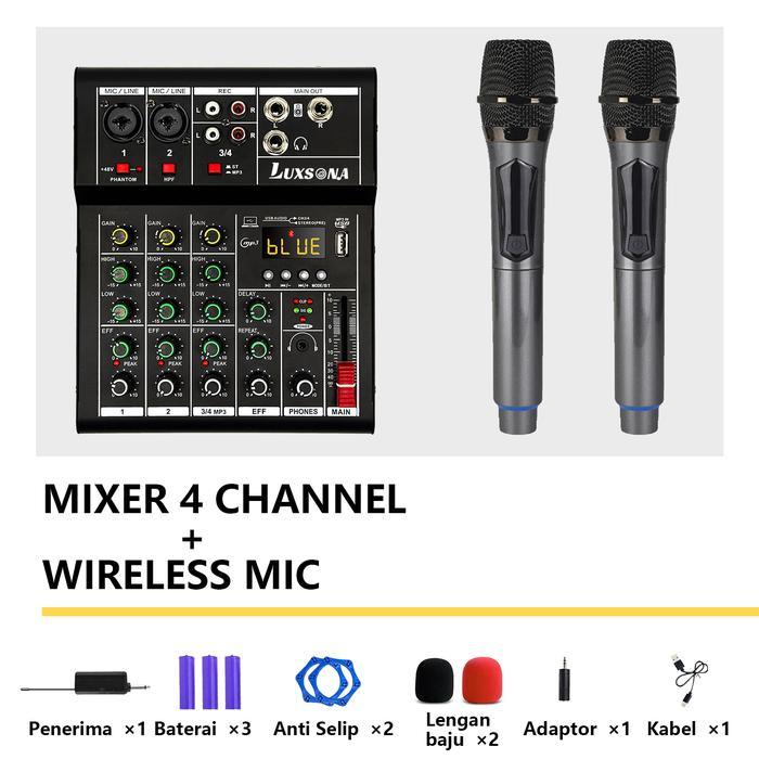 LUXSONA Profesional Mixer 4 channel+2 Mic UHF/99DSP mixer audio/ 6 channel mini mixer premium/Amplif