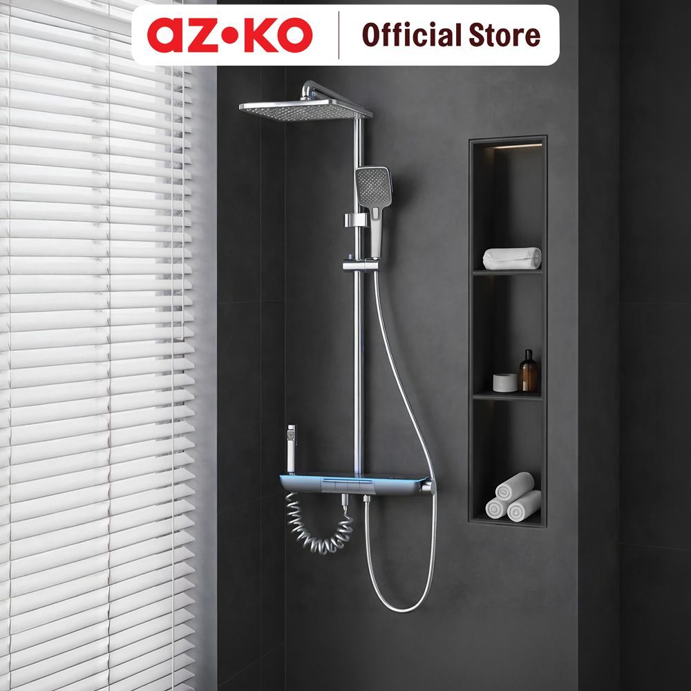 AZKO Acroz Elysio Set Shower Mandi Led - Abu-Abu Shower Mandi Shower Kamar Mandi Perlengkapan Kamar 