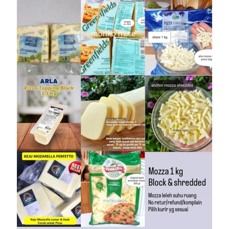 [ MOZZA 1 kg block / shredded ] greenfield 1 kg / OLDENBERGER mozzarella block / PERFETTO mozarela A
