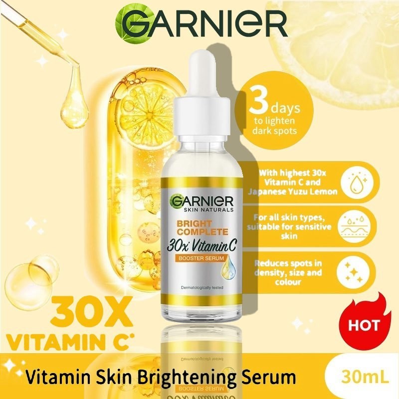 Garnier Bright Complete Vitamin C 30x Booster Serum Skin Care - (Cepat Cerahkan Noda Hitam & Samarka