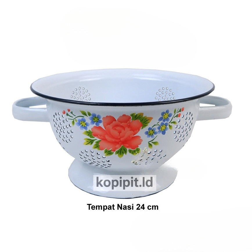 CETING / Sangku Nasi motif kembang / POLOS UK 22 dan 24 cm Enamel Seng Blek Vintage