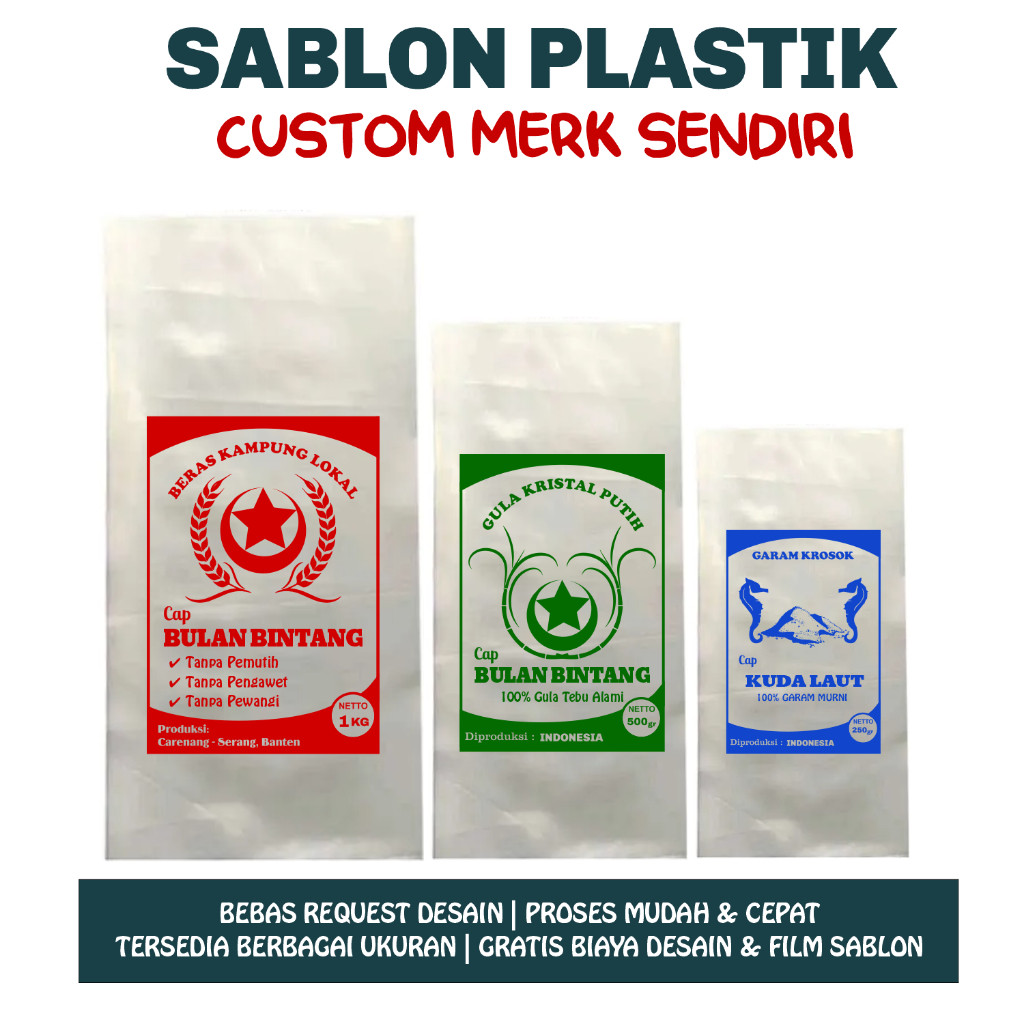 Sablon Plastik Kemasan Beras Tempe Roti Gula Pasir Tepung  Camilan Kopi Custom | MOJOPACK