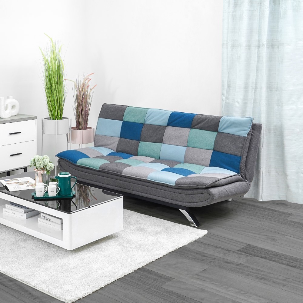 Informa Neo Faith Sofa Bed Fabric Patchwork - Abu-Abu/Biru Tempat Duduk Multifungsi Sofa Tidur 2In1 