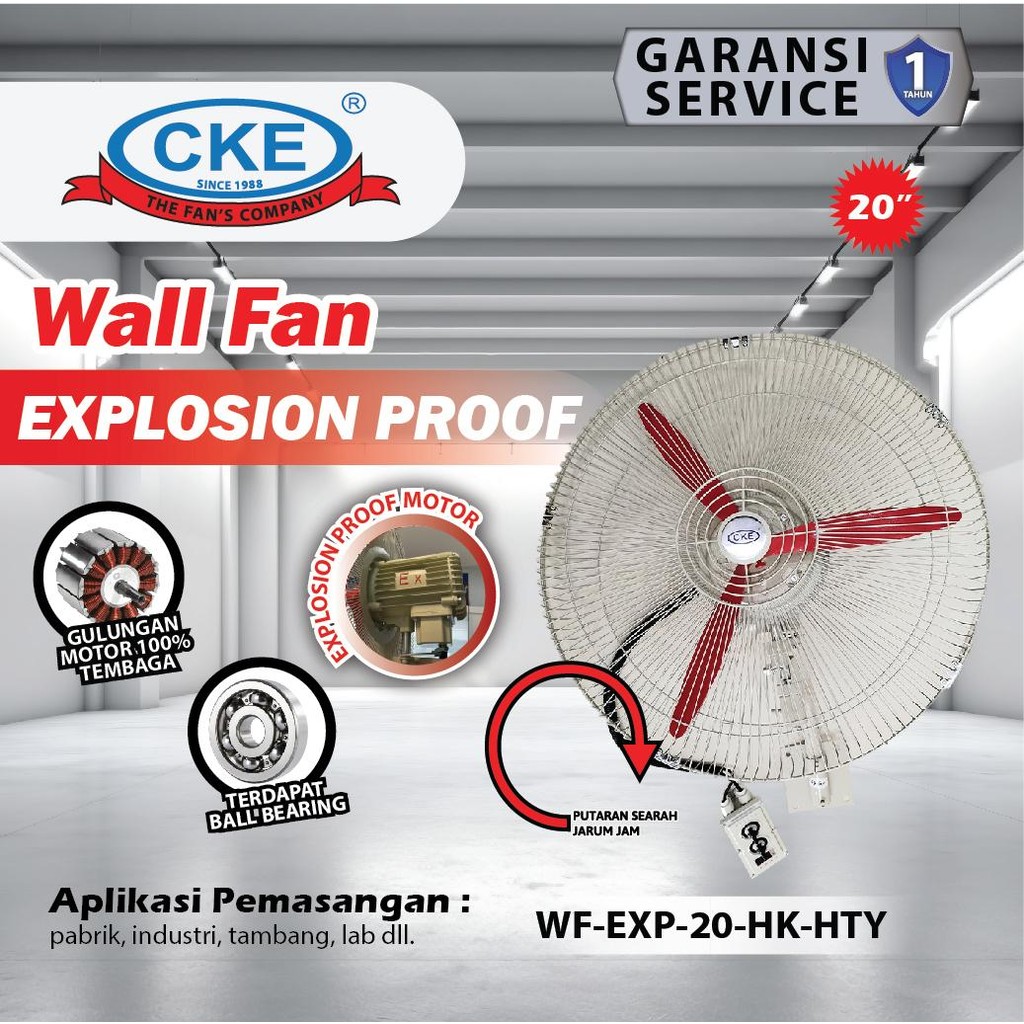 Kipas Angin Dinding Explosion Proof CKE 20 Inch – Wall Fan Anti Ledak Industri Heavy Duty 220V