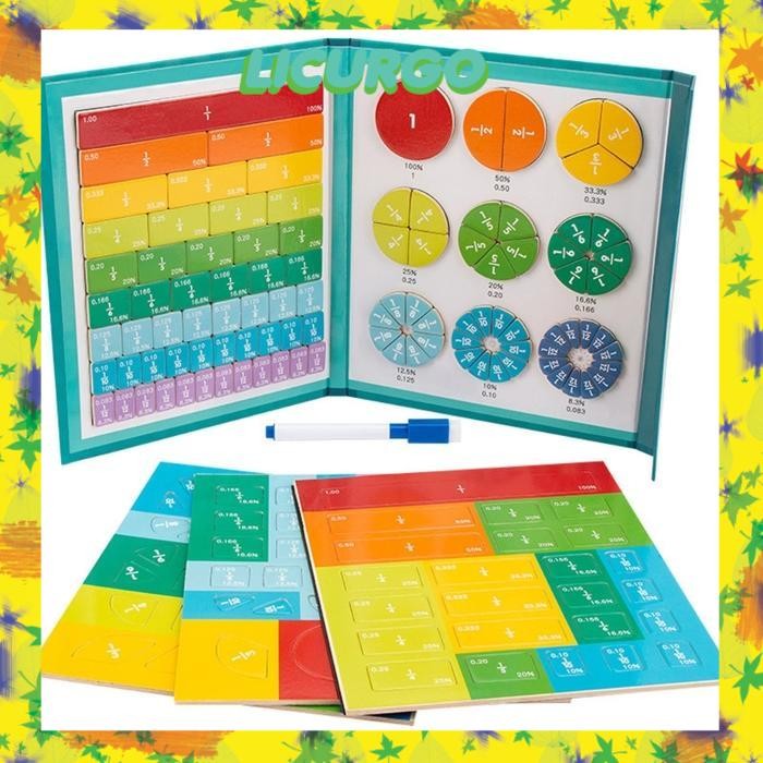 Fraction Game Magnetic Wooden Travel Toy Mainan Anak Belajar Pecahan