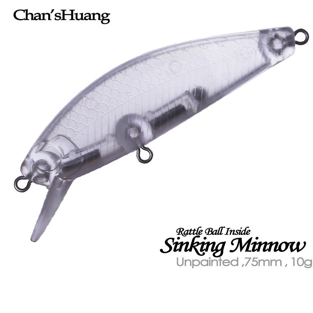 Chan’sHuang 20PCS Unpainted Blanks Bait 10g/75mm Sinking Rattle Minnow DIY Handmade Artificial Fishi
