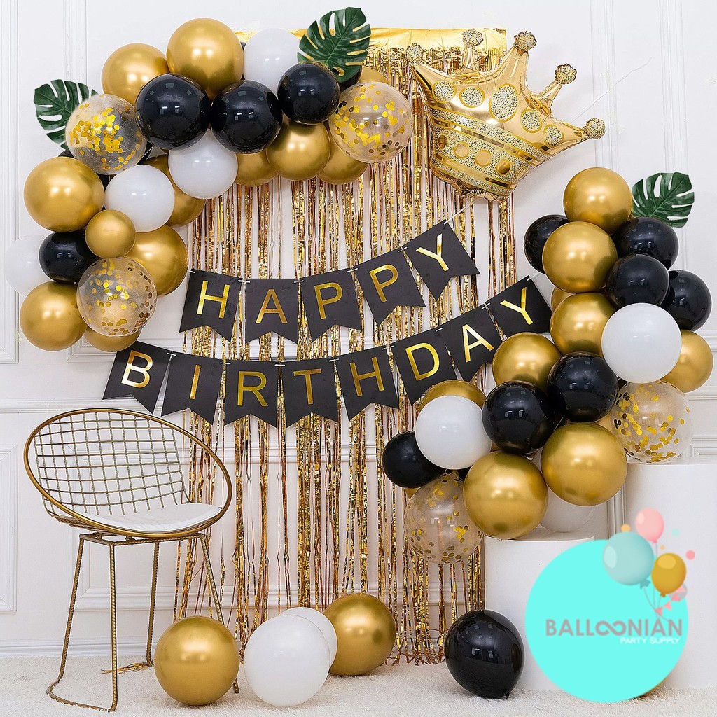 junghimarket - KING BLACK GOLD CHAIN DEKORASI SET/DEKORASI ULANG TAHUN/BALON ULANG TAHUN/PAKET DEKOR