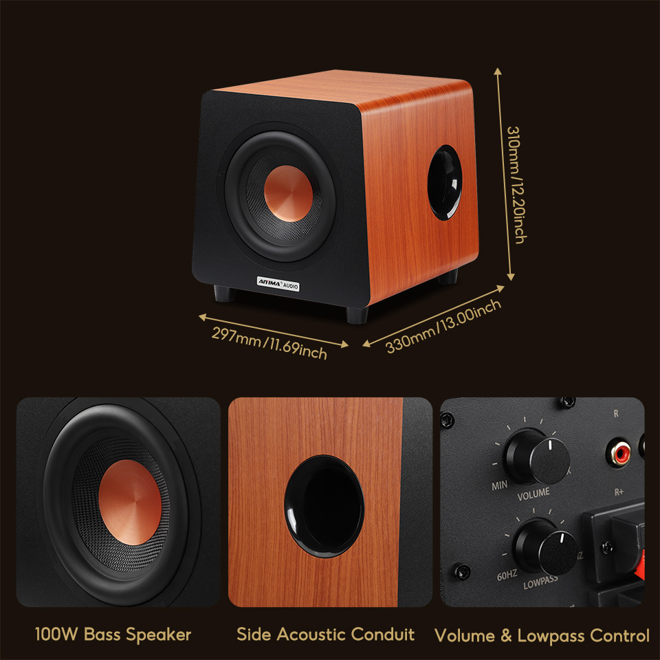 AIYIMA 800X Subwoofer 150W 8 Inch Active Speaker Deep Bass Wood Grain Woofer Amplifier Input RCA/AUX