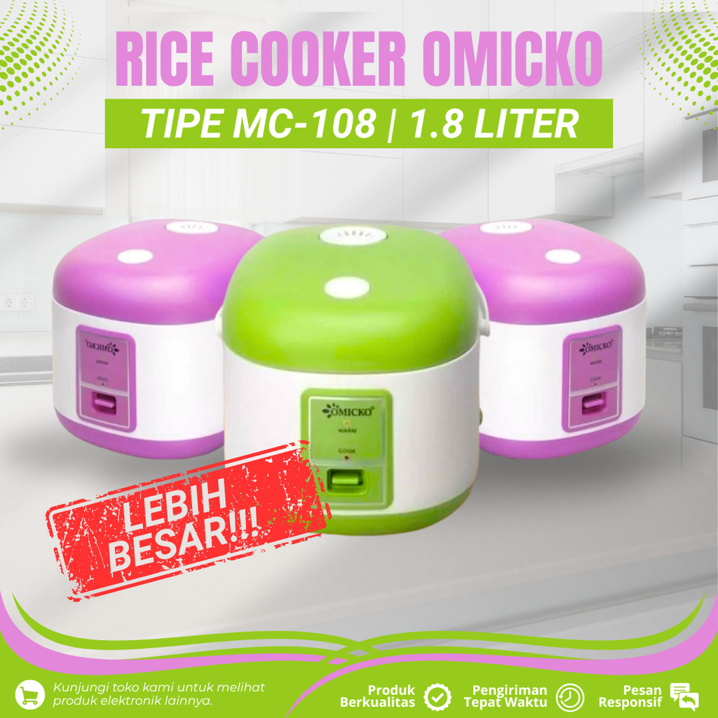 |AARON| Magic Com 1,8liter Omicko / Omicko Rice Cooker / Magic Com 1.8 Liter 3 in 1 Bonus Gelas Ukur