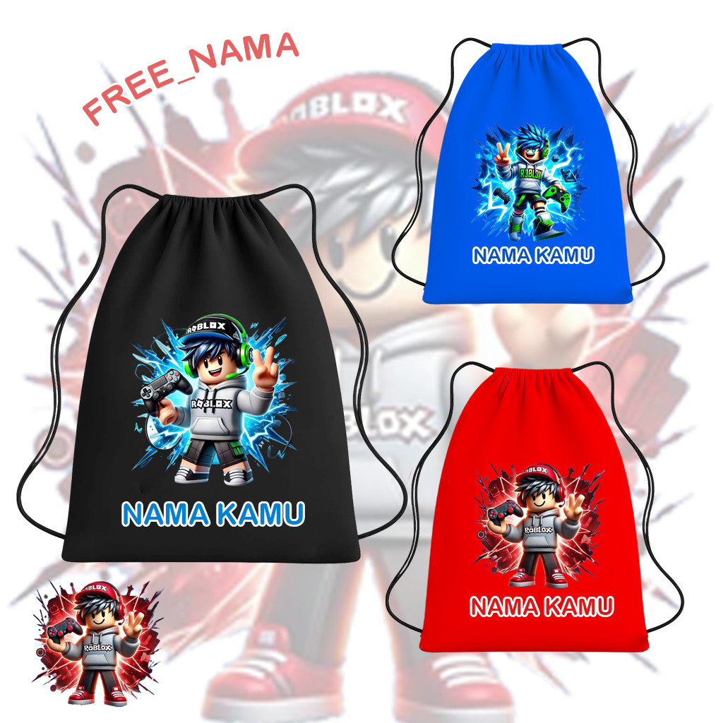 Tas Serut Anak Roblox Bisa Custom Nama – Tas Sekolah Anak Cowok Lucu | Kado Ulang Tahun Hadiah Anak