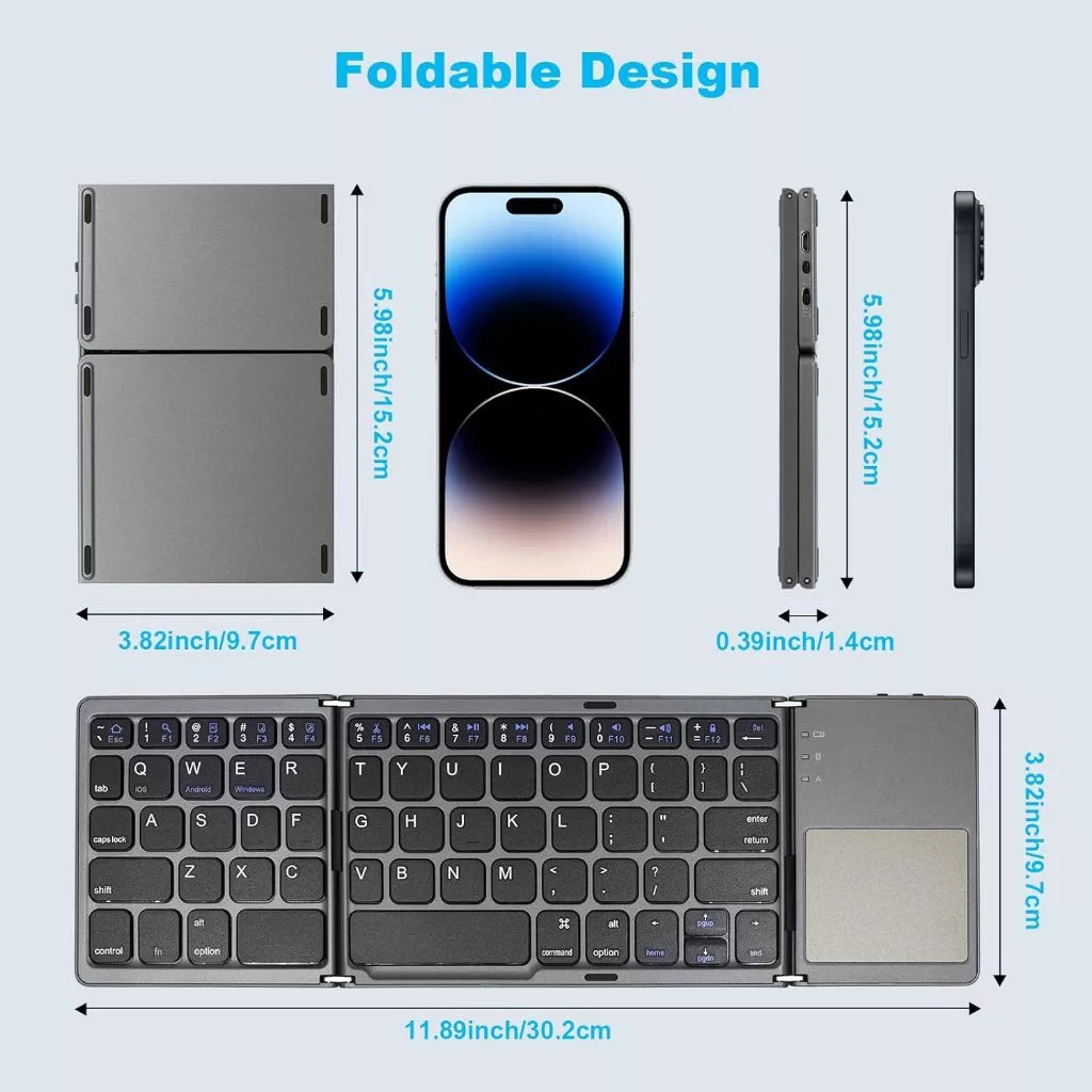 Alat Ketik Keyboard Wireless Lipat 3 Mini Kecil Untuk Smartphone Handphone Hp Phone Tablet Pc Laptop