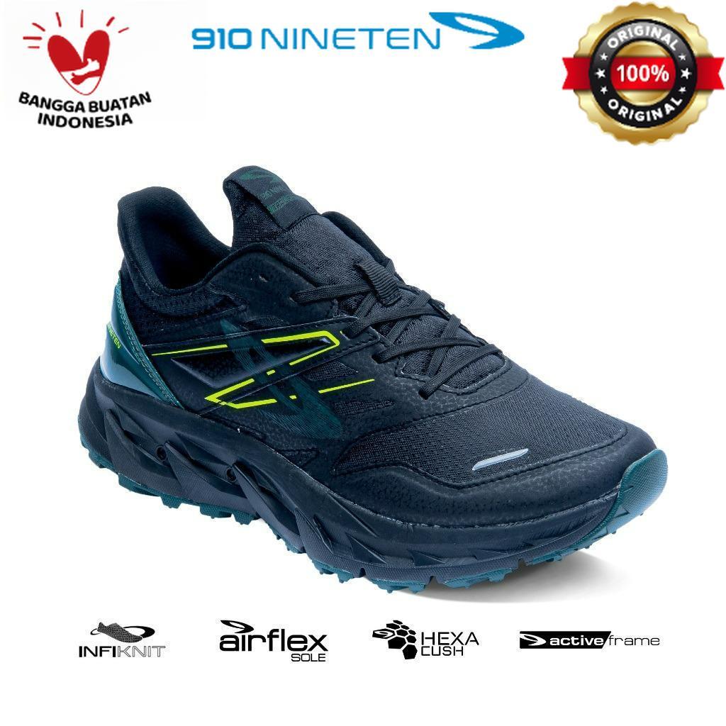 910 Nineten Yuza evo Hitam/hijau tua/jingga Sepatu trail run pria wanita Original