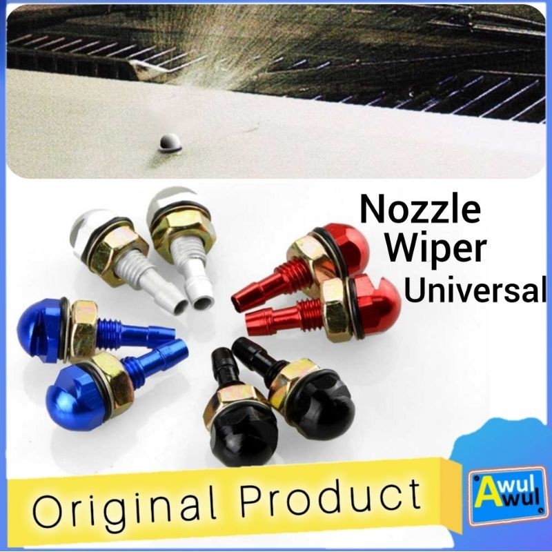 2 pcs Nozzle Semprotan Wiper Bulat Bahan Aluminium Kecrutan Variasi Mobil Universal