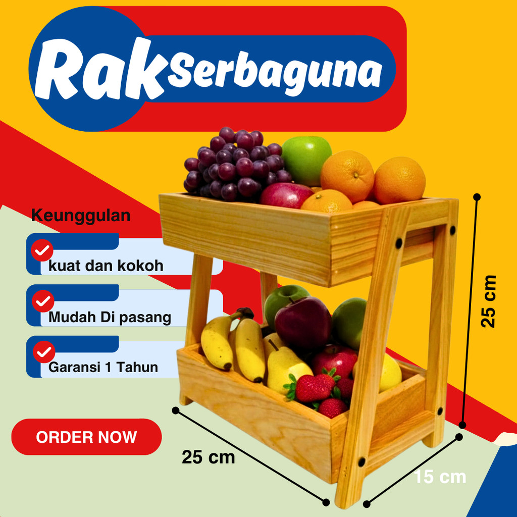 Rak Kayu Serbaguna Susun 2 Rak Skincare Rak Perkakas Minimalis