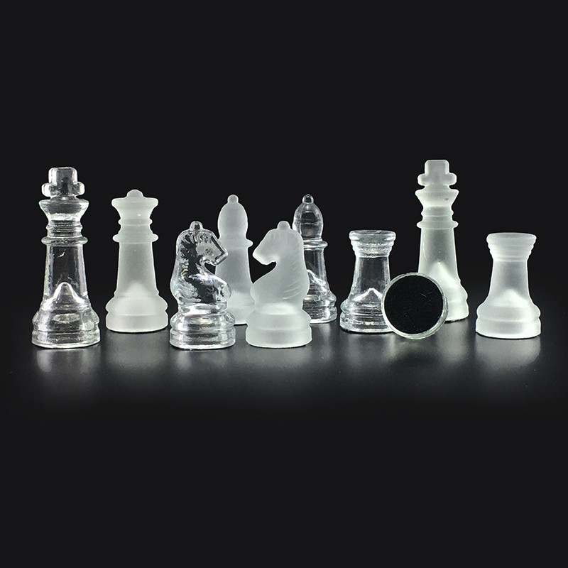 Glass Chess Set, Family Chess Table Game, Crystal and Frosted Chess Piece and Checkerboard, Chess Or