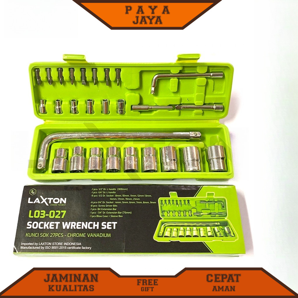 LAXTON kunci sok shock set motor socket 27 pcs L03-027 MURAH LARIS