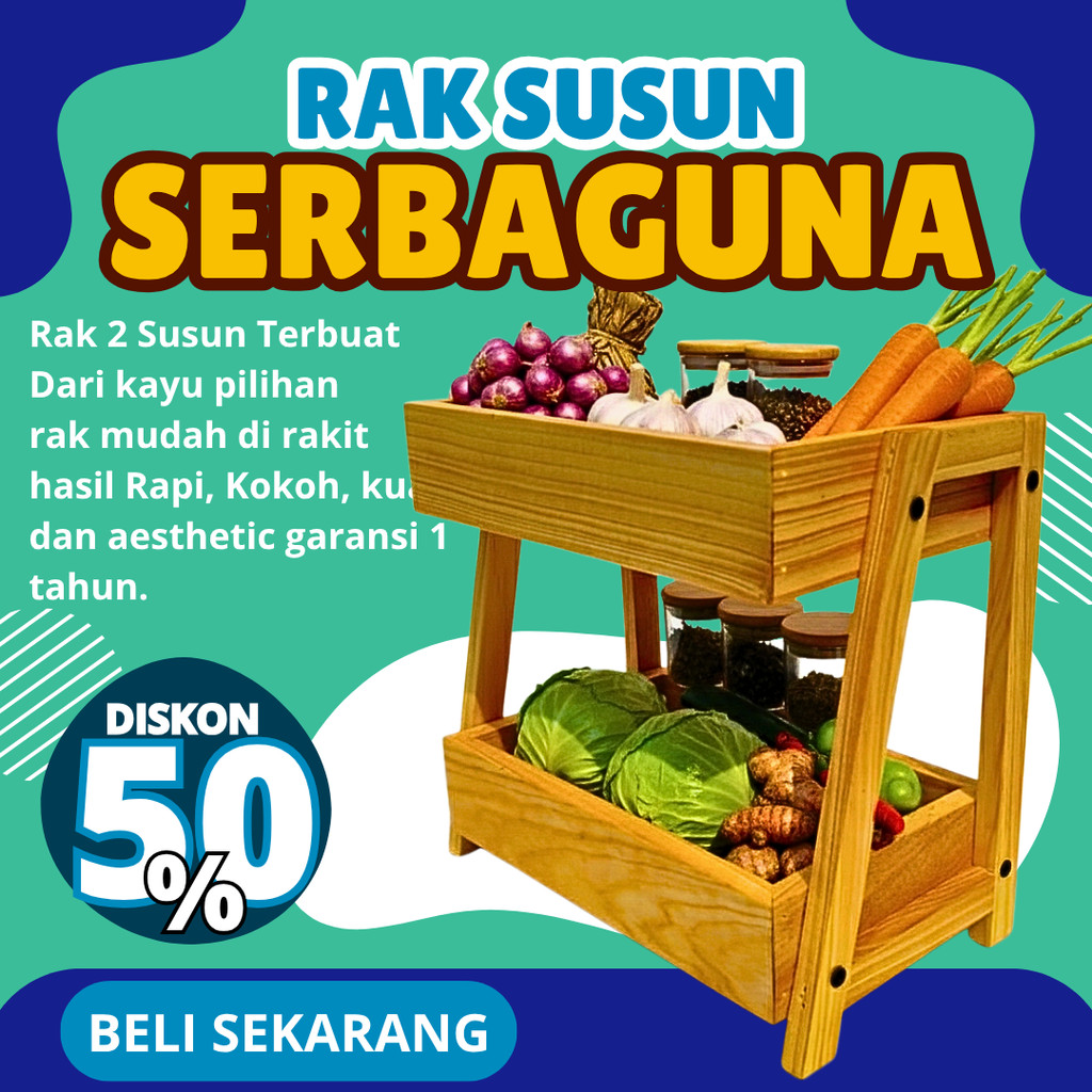 Rak Kayu Serbaguna Susun 2 Rak Skincare Rak Perkakas Minimalis