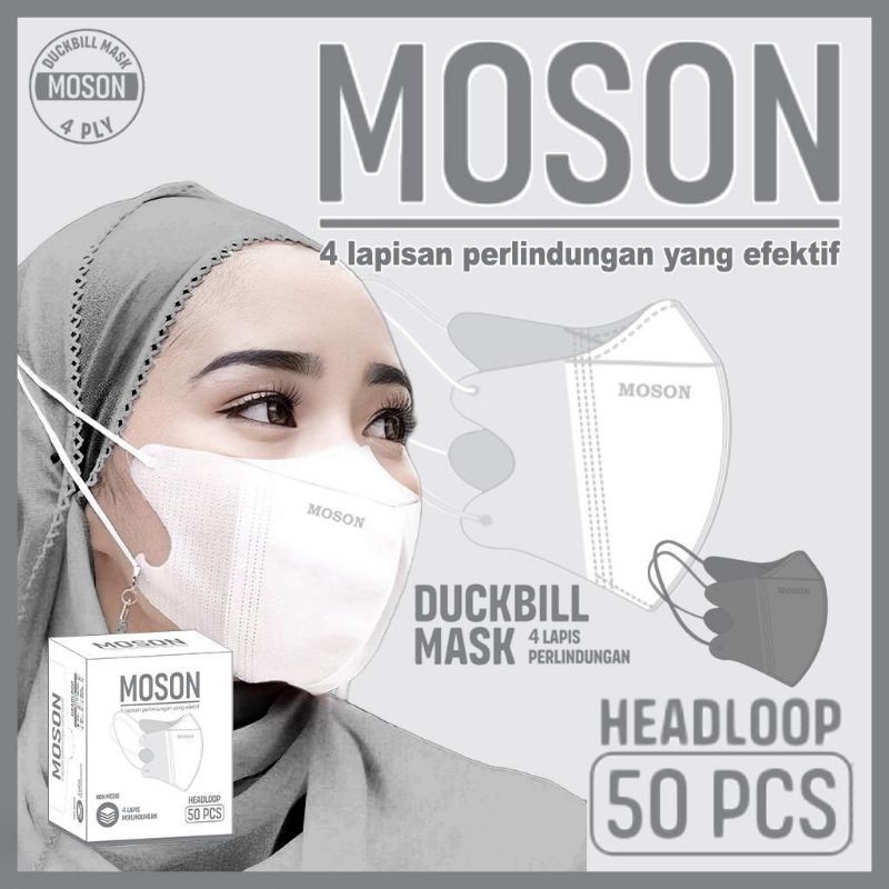 OMEGA - MASKER DUCKBILL HIJAB MOUSON 4PLY EMBOS ISI 50PCS+BOX