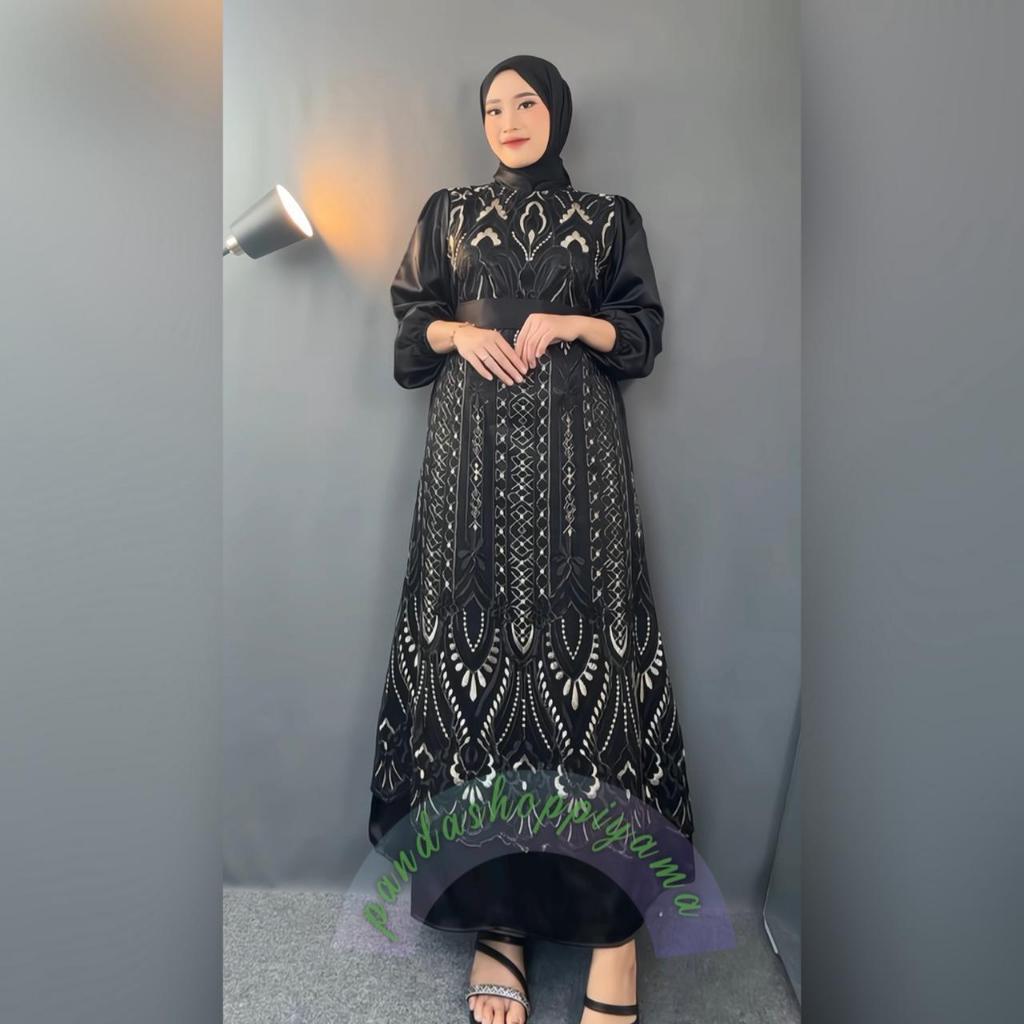 [Padu Dress] Gamis Brokat Modern Hitam – Gamis Jumbo Premium untuk Pesta, Kondangan & Lebaran