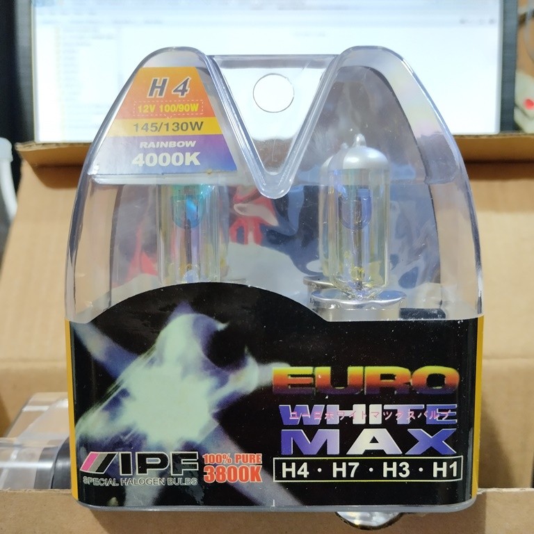 LAMPU HALOGEN RAINBOW H4 SET 2 PCS 12V 100W pelangi 100 watt 6500k bohlam  universal motor mobil vix