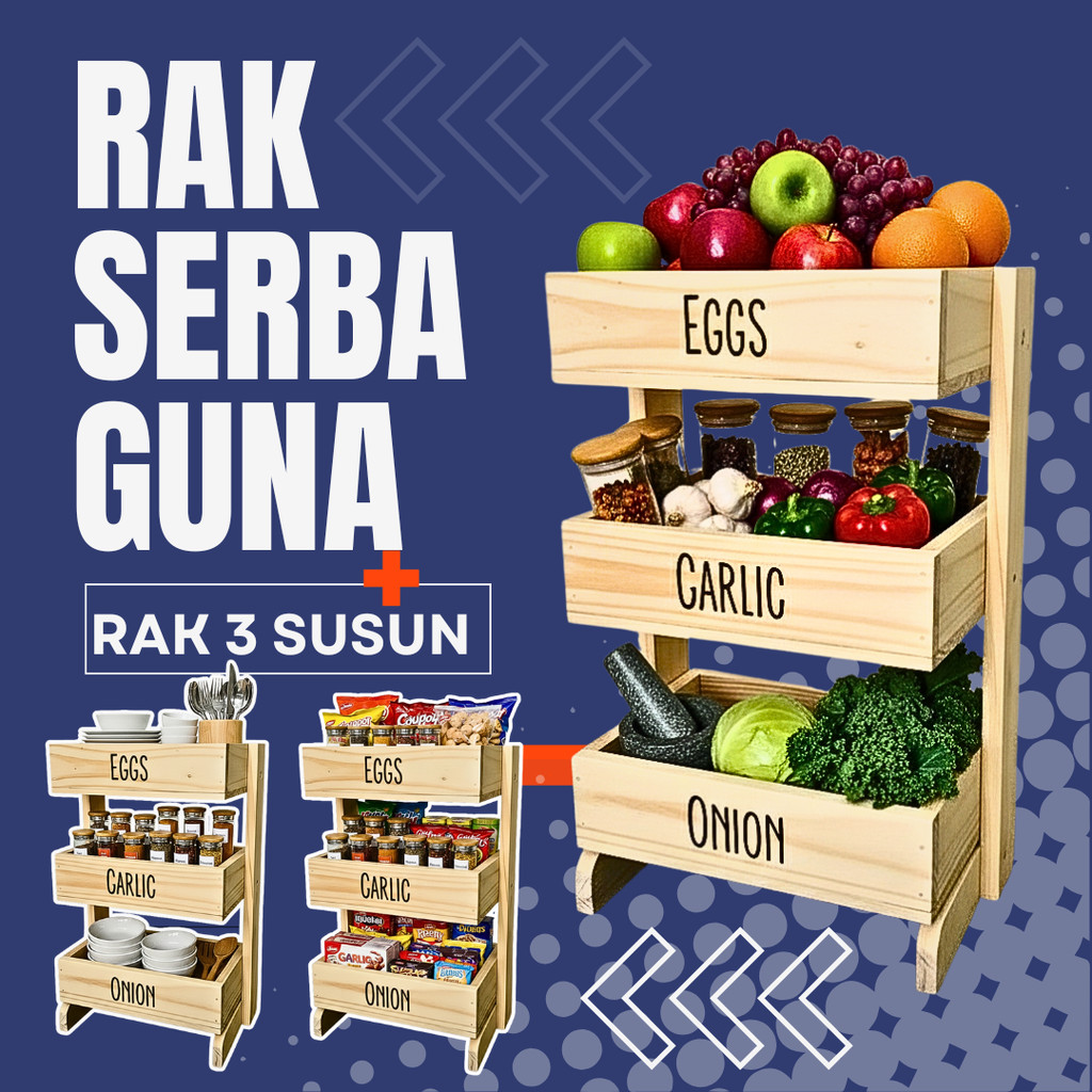 Rak Bawang Kayu 3 Susun / Rak Bumbu Serbaguna