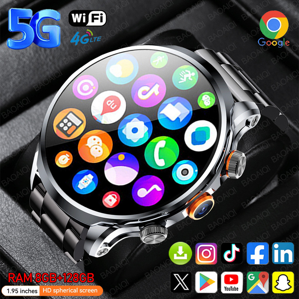 5G/4G Smart Watch 1.95 inch AMOLED 8GB+128GB RAM 500W Camera WatchSmart GPS WIFI Google APPS Downloa