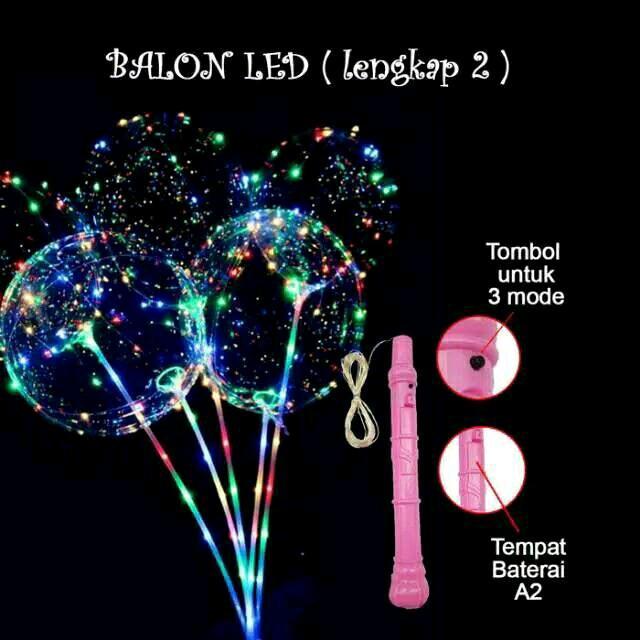 Balon Bobo led dengan bonus 1 balon karakter + gagang / Balon LED / Balon Berlampu / Balon PVC