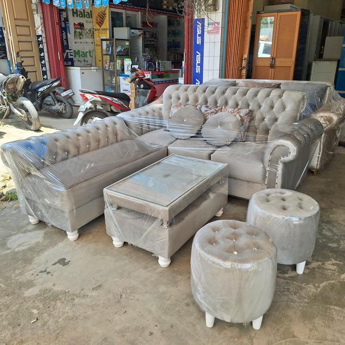sofa kursi tamu L jaguar kain beludru