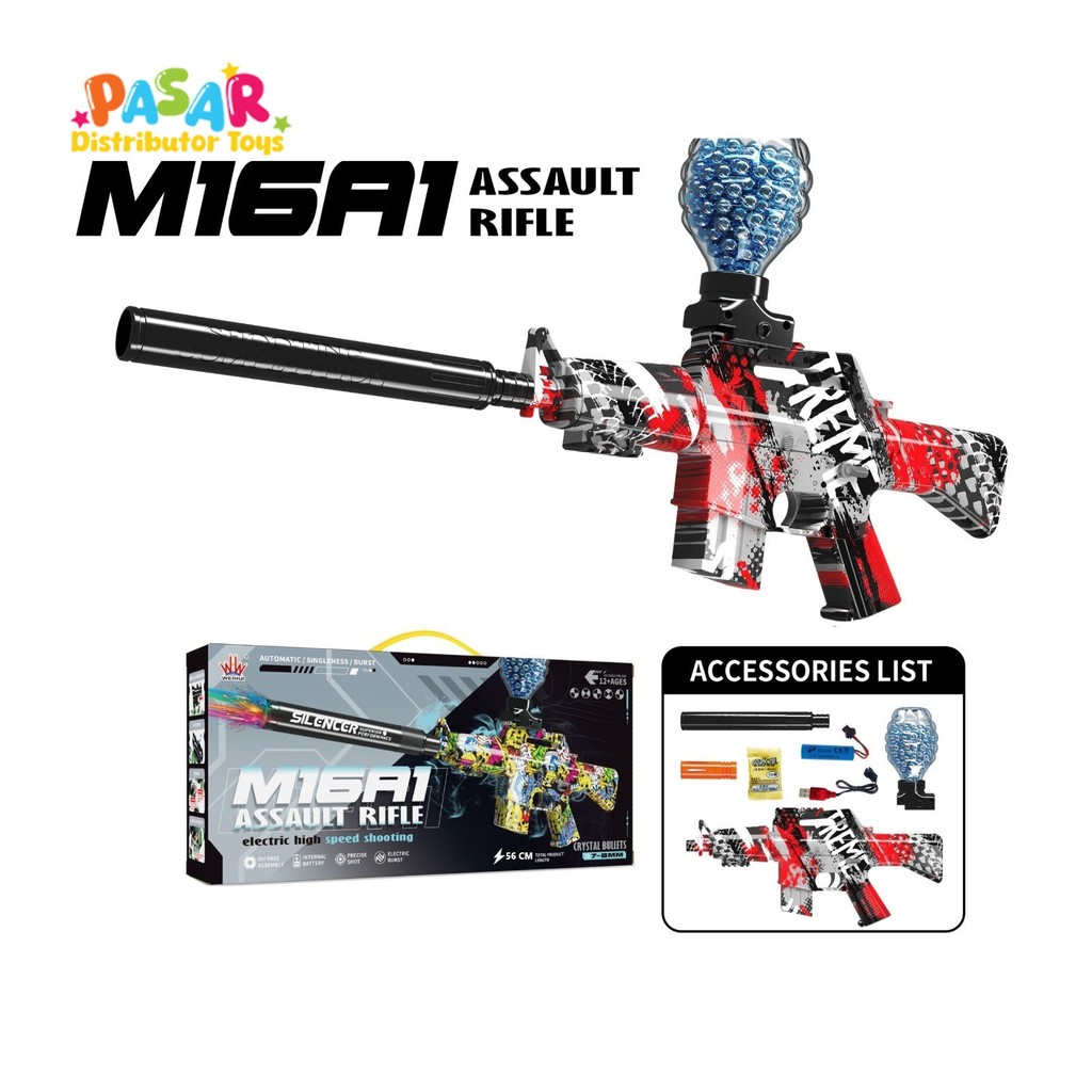 Mainan Anak WH11(1-4) M16A1 ELECTRIC HIGH SPEED XTS-3036 Mainan Tembakan Bubble Gel Keren Otomatis