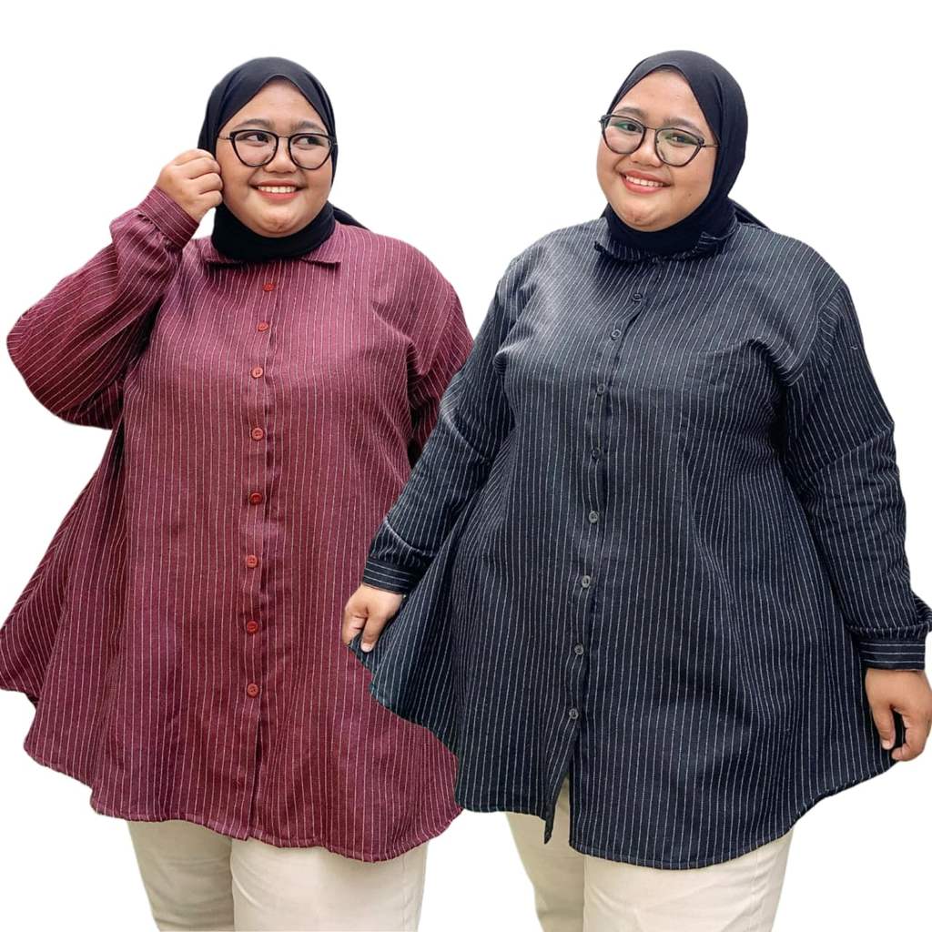 Kemeja Wanita Jumbo LD120 LD130 LD140 LD150 LD160 Ara Baju Kerja Anti Kusut Linen Semi Wool Busui