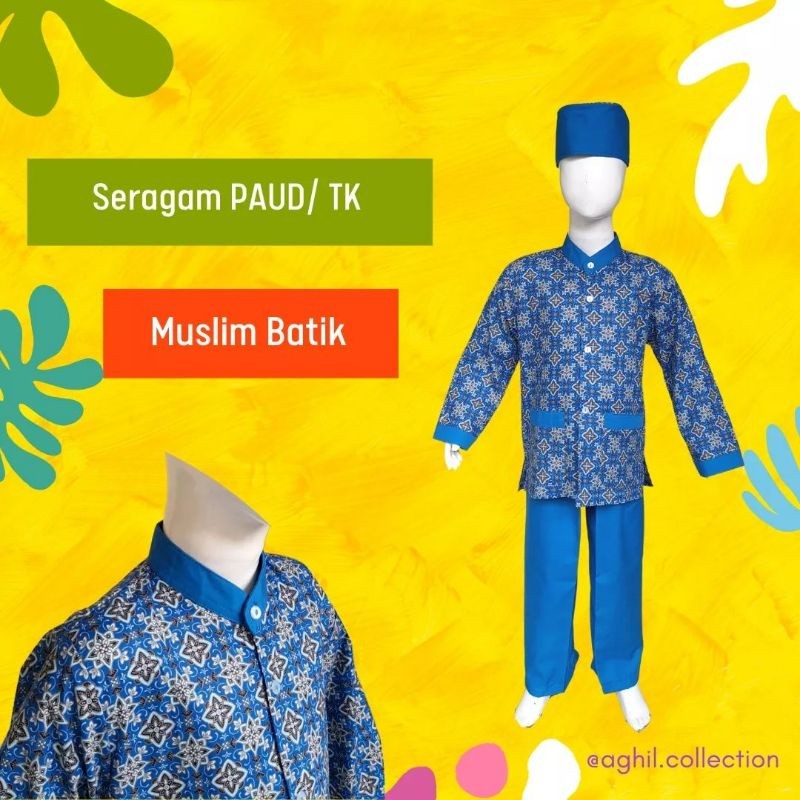 KB54ES SERAGAM TK/PAUD MUSLIM BATIK BAJU TK/PAUD MUSLIM BATIK BIRU