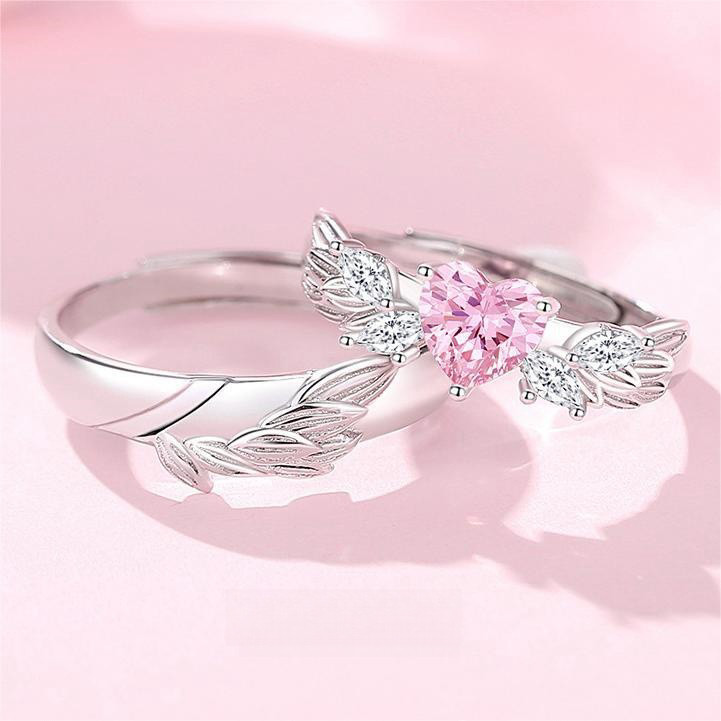 Cincin Pasangan Cincin Couple Berlian Merah Muda  Pria Wanita Cincin Tunangan Kawin Nikah Sterling P