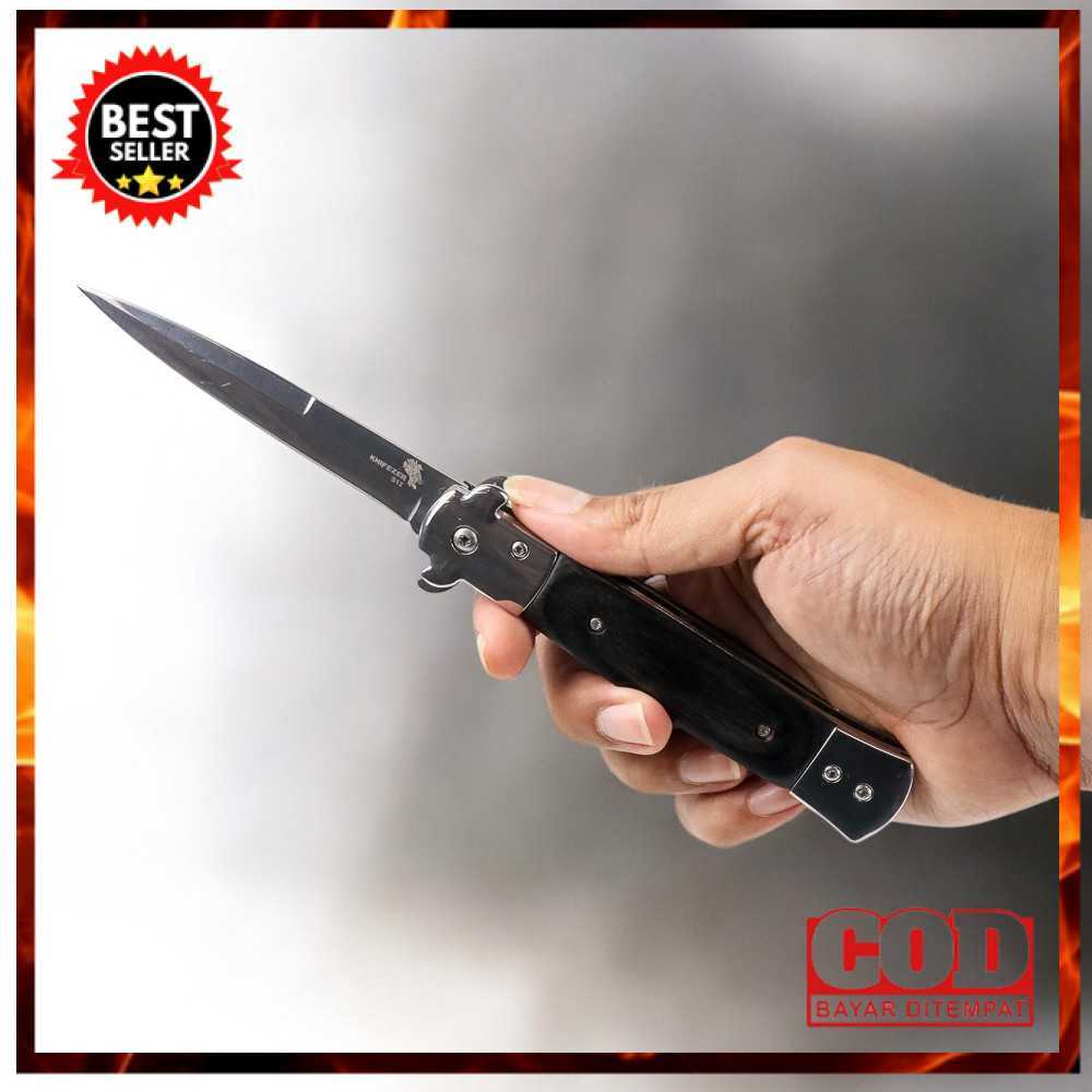 KNIFEZER Pisau Saku Lipat Folding Portable Knife Tool Wood Grip - S12