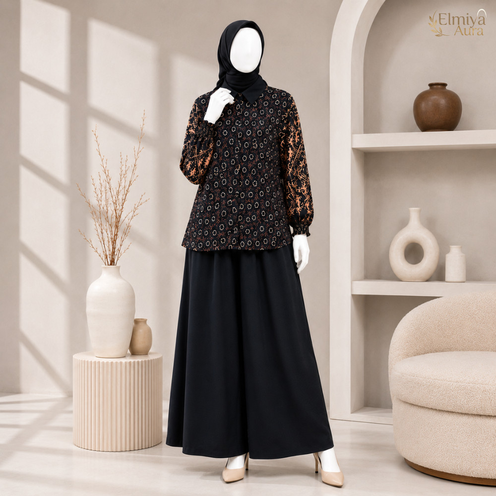 One Set Wanita Kayana Rayon Premium Setelan Blouse Kulot Flowy Motif Elegan Baju Muslimah Adem